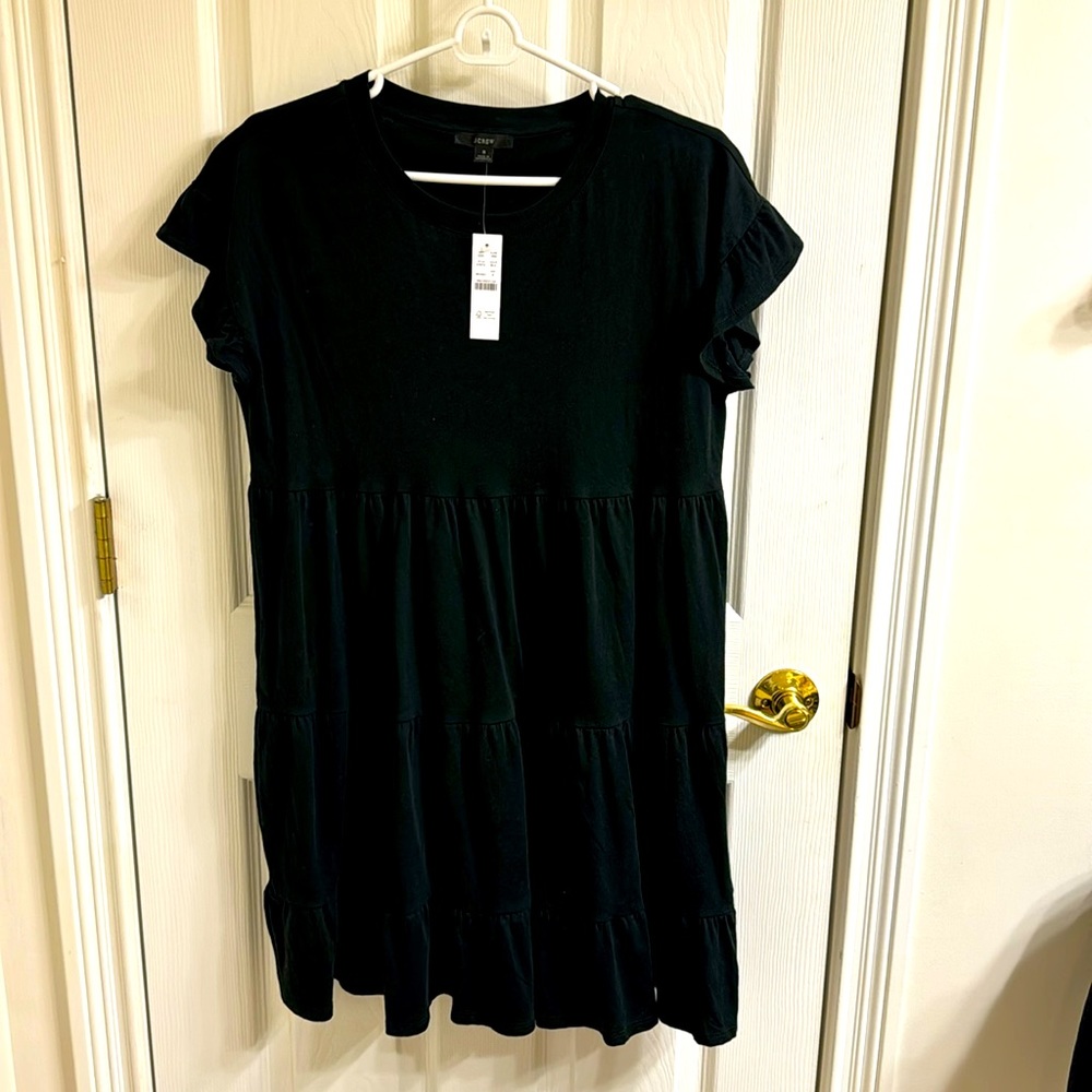 Jcrew womens tiered cotton dress Black Size SM. New with Tag